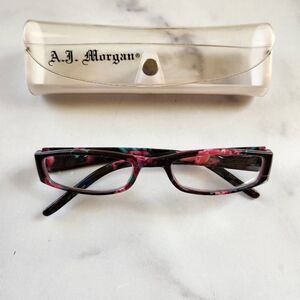 A.J. Morgan floral reading glasses readers eyeglasses black red